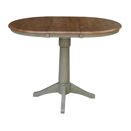 International Concepts Round 36 in Rd Top Pedestal Table, 12 in Leaf, Bar Ht, Hickory/Stone, 36 W, 48 L, 42.1 in H, Wood K41-36RXT-27B-6B-2